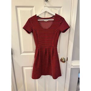 Madewell Red & Navy Ridgestripe Bistro Dress w/ Pockets sz 0 EUC